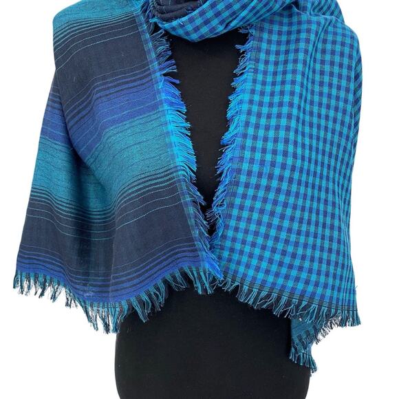 EDDIE BAUER Gingham Striped Scarf Blue - Picture 2 of 5